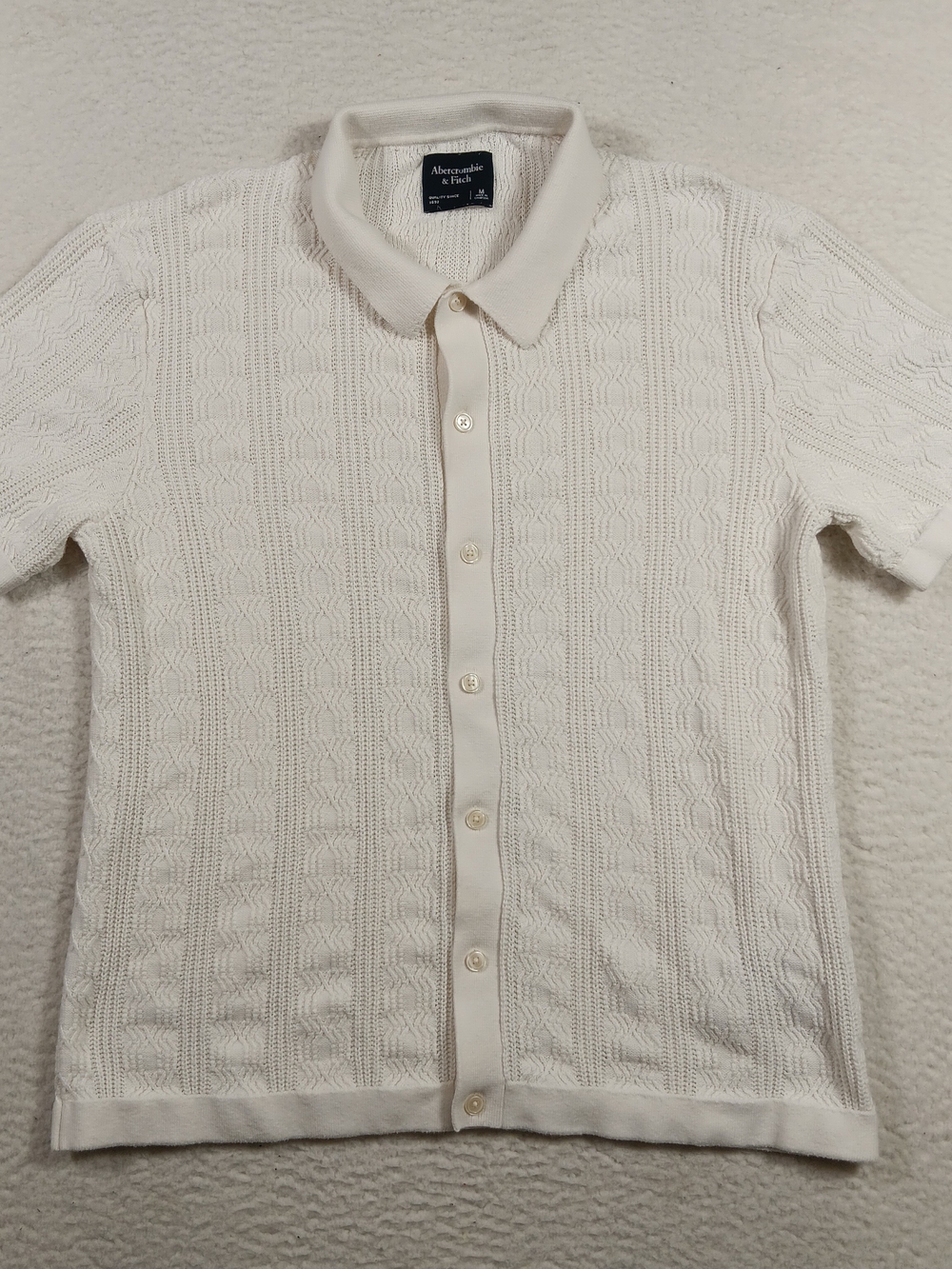 Abercrombie Fitch Shirt Mens Medium White Cable Button Through Sweater Polo